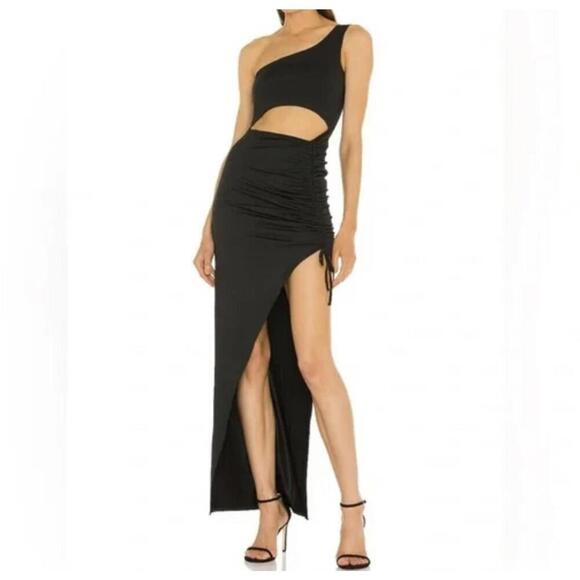 SUPERDOWN black ruched cut out maxi formal dress new sz M - Picture 1 of 7